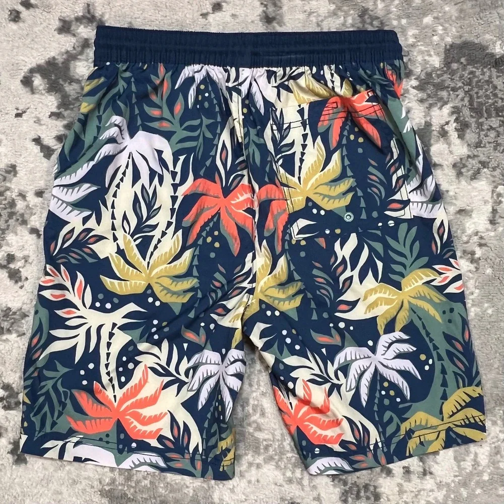 Old Navy Boys XXL 18 Tropical Palm Leaf Swim Trunks Navy Orange Board Shorts